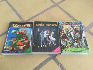 EasyFlash games for the Commodore 64. The Universal Game cases hold maniac mansion, Commando and Ghost 'n Goblins