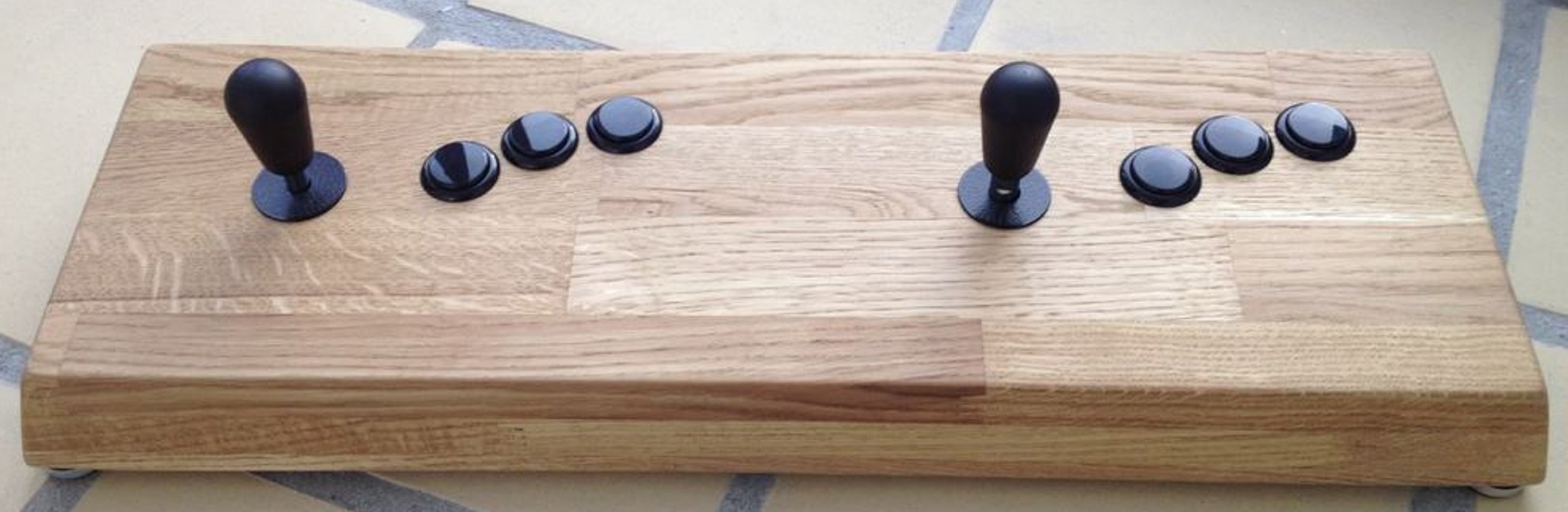 Woody fight stick II arcade fight stick made from oak wood using Seimitsu buttons and Sanwa joysticks