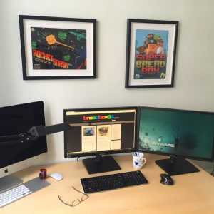 Commodore 64 office posters of Rocket Smash EX and Super Bread Box on breadbox64.com