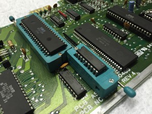 Commodore 64 Assy 250469 Rev. 4 with a possible broken MPU (MOS8500). ZIF socket installed.