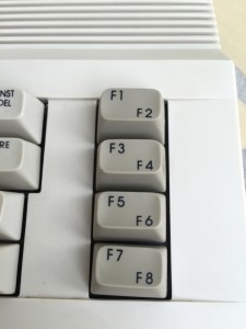 Commodore 64C keyboard with strange looking keys.