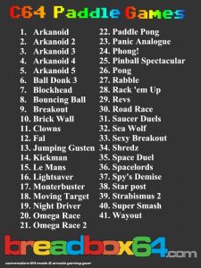 Commodore 64 list of paddle games