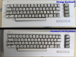 Commodore 64C keyboard with strange looking keys.