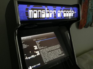 Monster Arcade MAME arcade machine. The marquee with the lights turned on. 