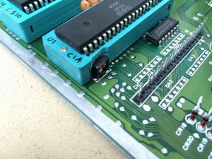 Commodore 64 Zero Insertion Force (ZIF) socket mod. C64 Assy 250469 board modified with ZIF sockets for easy IC chip testing.