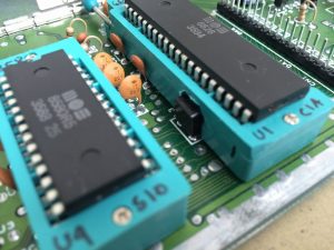 Commodore 64 Zero Insertion Force (ZIF) socket mod. C64 Assy 250469 board modified with ZIF sockets for easy IC chip testing.