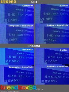The LumaFix64 for the Commodore 64. Images with differnet VIC-II chips.Read the review on breadbox64.com