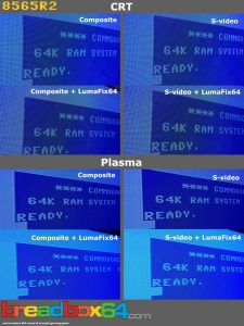 The LumaFix64 for the Commodore 64. Images with differnet VIC-II chips.Read the review on breadbox64.com