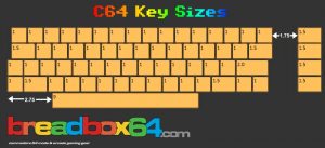 Keyboard layout with sizes of the keys for the new commodore 64 keyboard. Read more on breadbox64.com