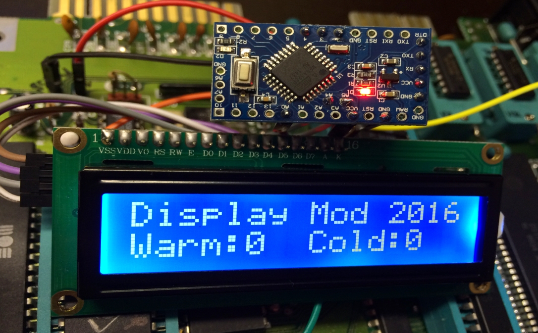 Using an Arduino Pro Mini to do warm and cold resets of a Commodore 64 C. The number of resets is shown on an I2C LCD dsiplay. Read more on breadbox64.com including the source code for the project.