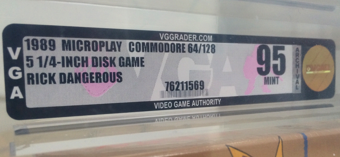 Commodore 64 Rick Dangerous Video Game Authority grade of 95 (mint condition). Gold level. Read the post on breadbox64.com
