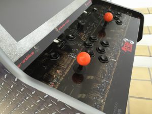 Control Panel with orange sanwa ball tops, Seimitsu LS-32 joysticks, Happ standard Buttons.