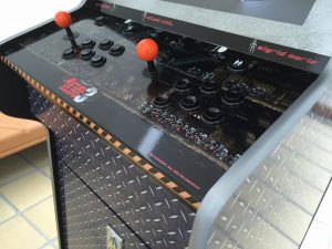 Control Panel with orange sanwa ball tops, Seimitsu LS-32 joysticks, Happ standard Buttons.