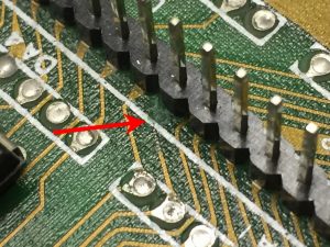 Commodore 64 broken trace at the keyboard pin on an assy 250469 short board. 