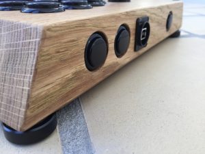 Myoungshin Fanta fightstick made from oak. Neutrik USB in fightstick. breadbox64.com